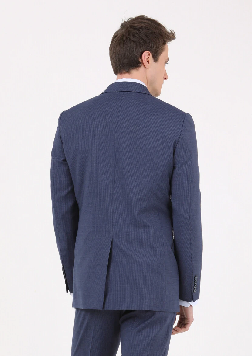 Light Navy Blue Striped Thin&Taller Slim Fit 100% Wool Suit - 4