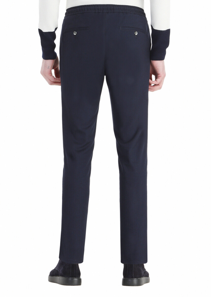 Light Navy Blue Weaving Jogging Fit Casual Trousers - 4