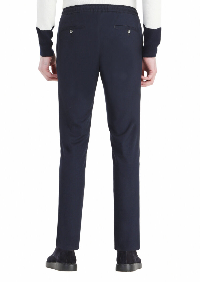 Light Navy Blue Weaving Jogging Fit Casual Trousers - 4