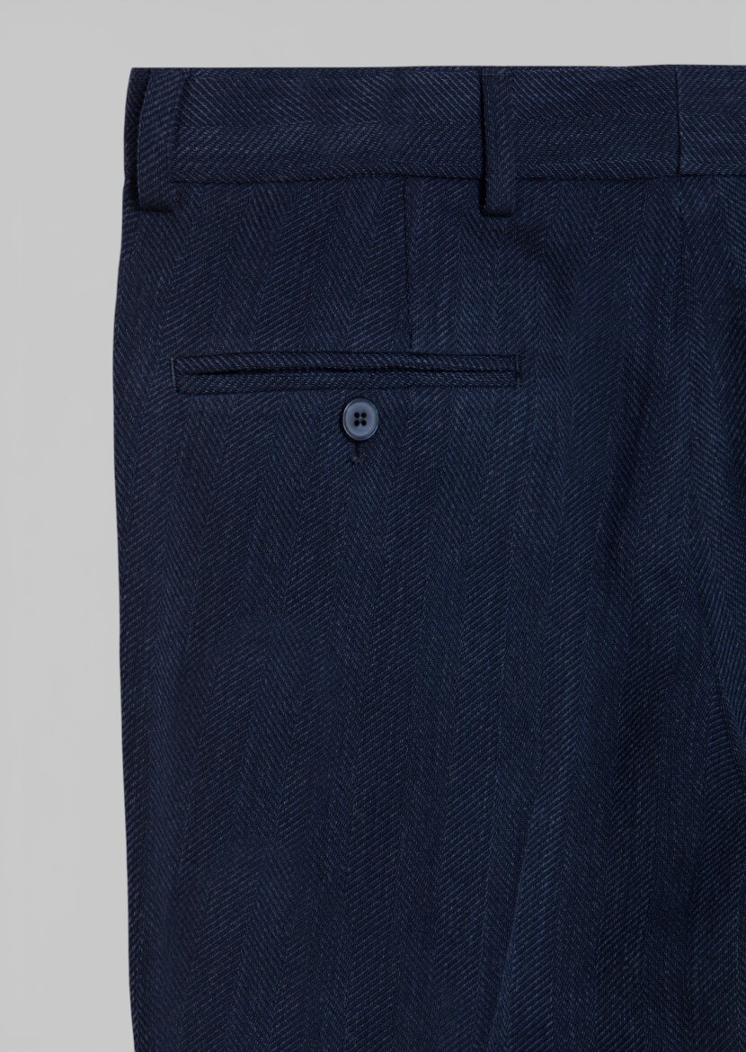 Light Navy Blue Weaving Regular Fit Casual Wool Blended Trousers - 7