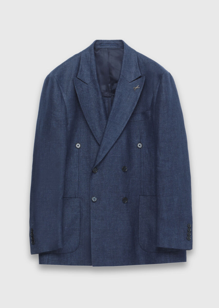 Light Navy Blue Zeroweight Slim Fit 100% Linen Jacket - 5