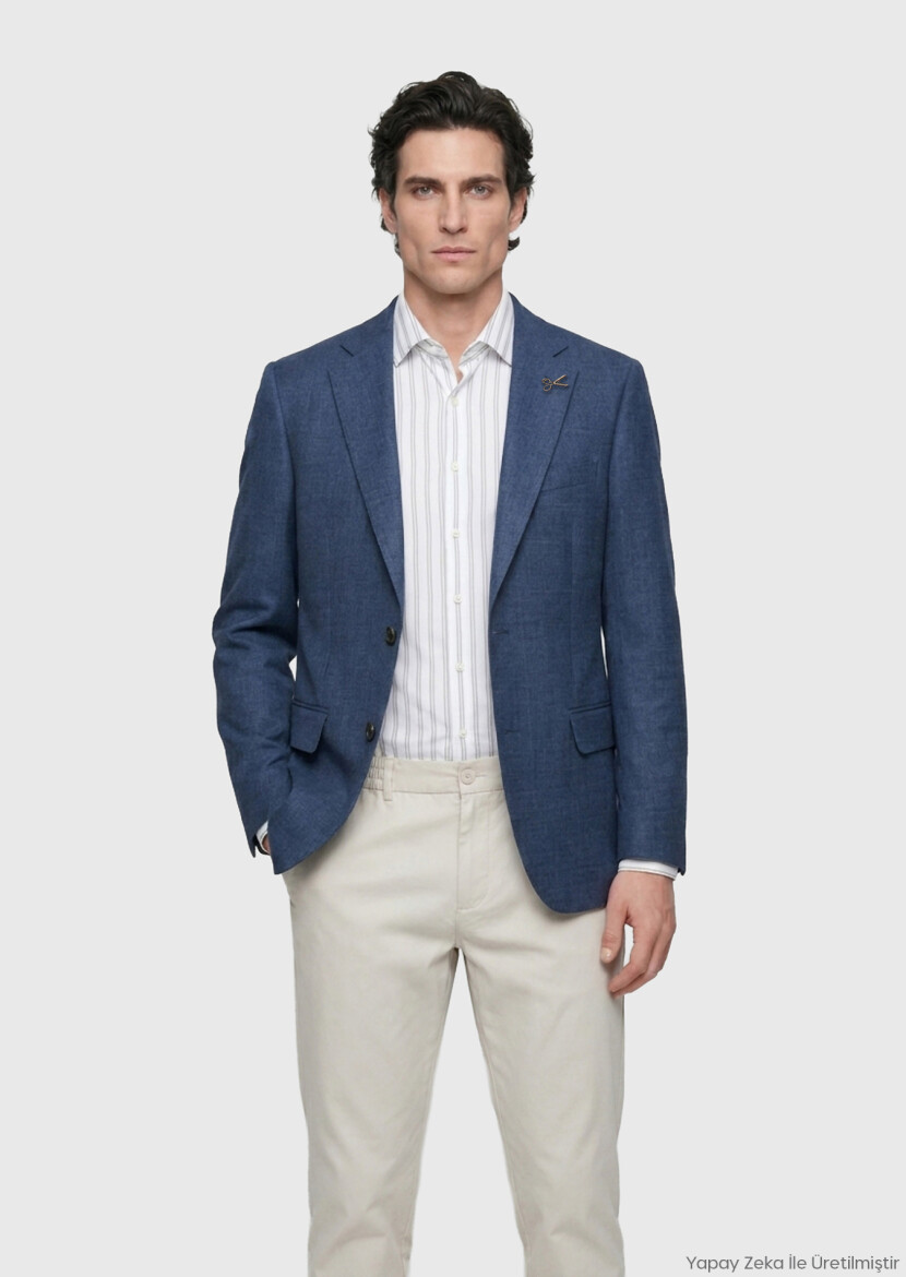 Light Navy Blue Zeroweight Slim Fit 100% Linen Jacket - RAMSEY