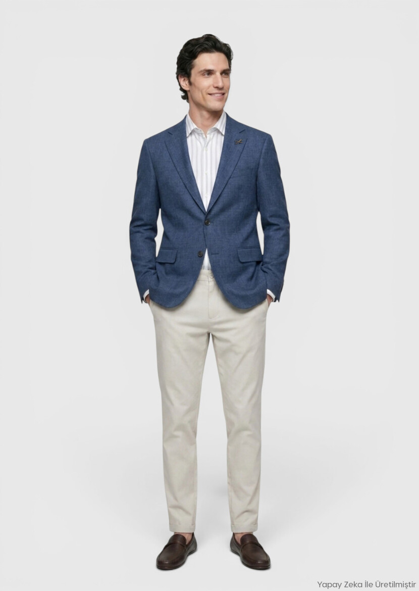 Light Navy Blue Zeroweight Slim Fit 100% Linen Jacket - RAMSEY