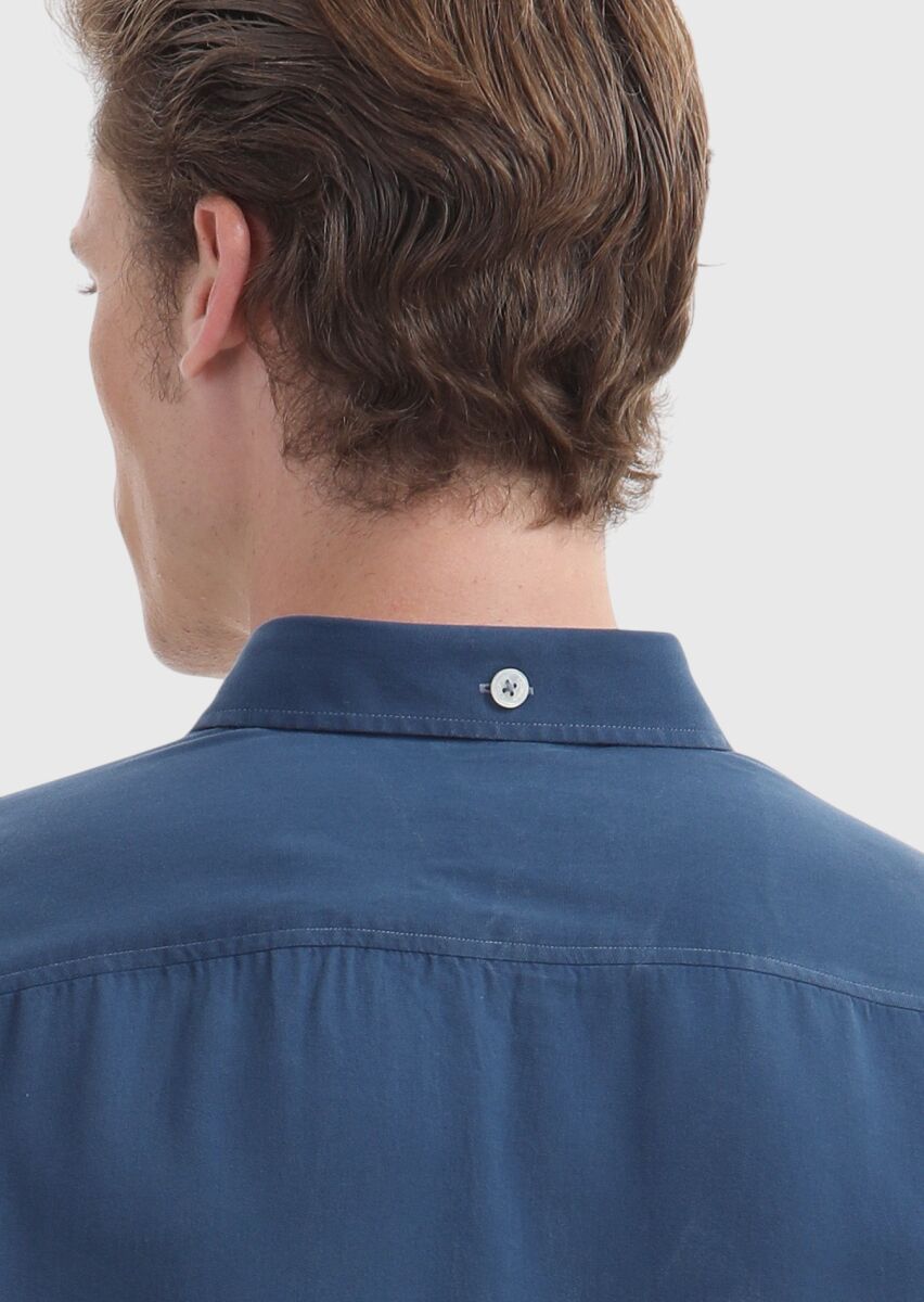 Light Petrol Blue Plain Regular Fit Long Weaving Casual Shirt - 4