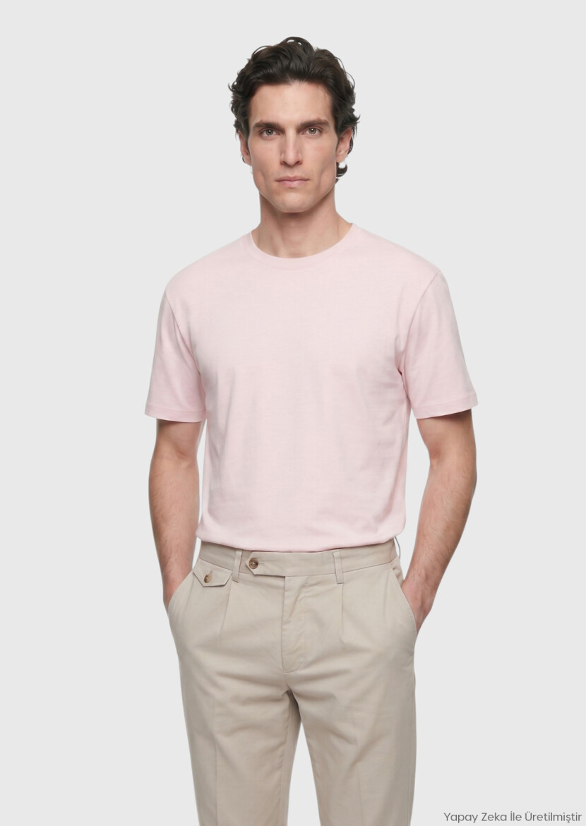 Light Pink Plain Crew Neck 100% Cotton T-Shirt 