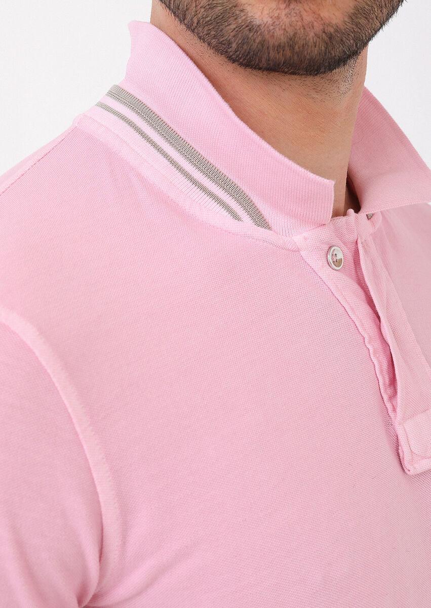 Light Pink Plain Polo Neck 100% Cotton T-Shirt - 6