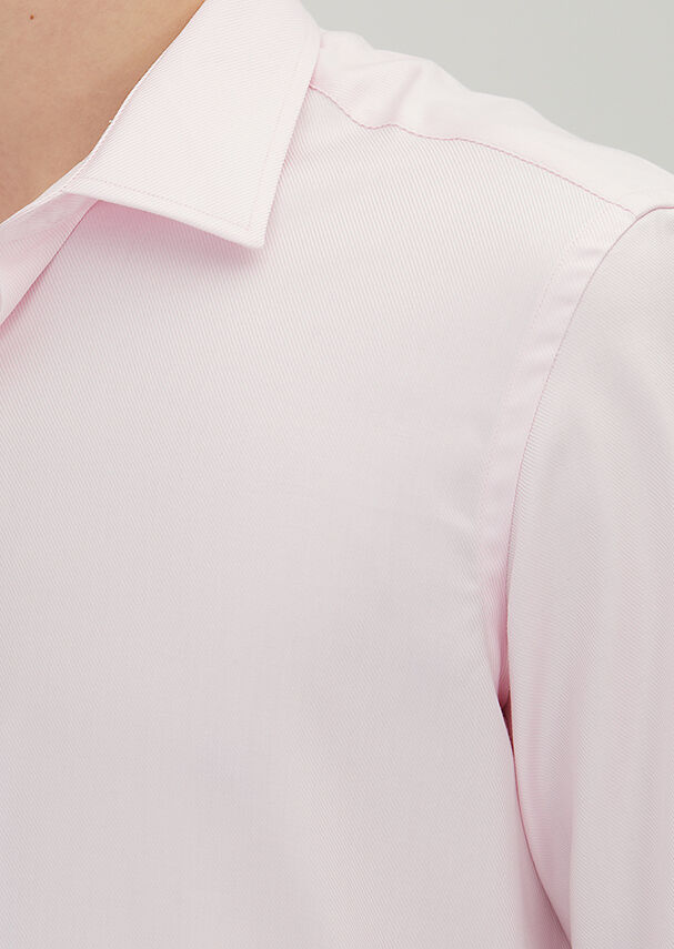 Light Pink Regular Fit Long Weaving Classical 100% Cotton Shirt - 3