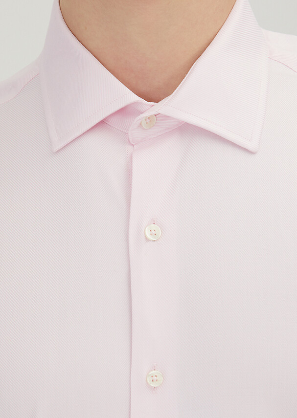 Light Pink Regular Fit Long Weaving Classical 100% Cotton Shirt - 4