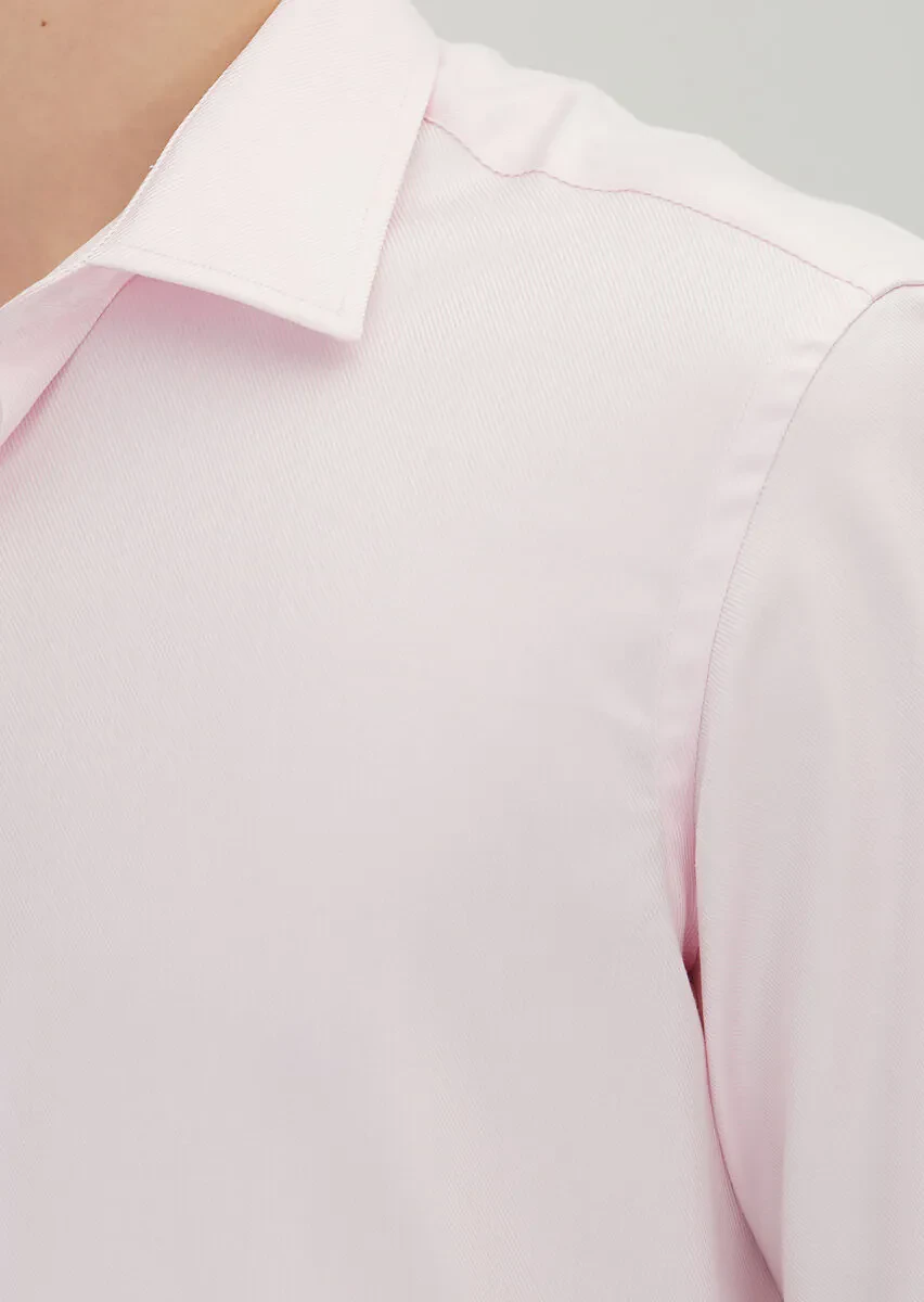 Light Pink Regular Fit Weaving Classical 100% Cotton Shirt - 3
