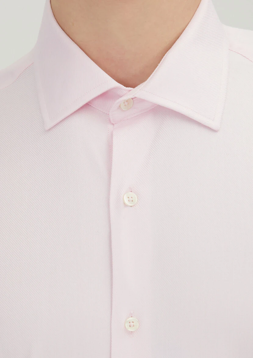 Light Pink Regular Fit Weaving Classical 100% Cotton Shirt - 4