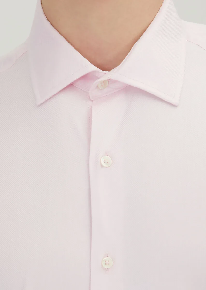 Light Pink Regular Fit Weaving Classical 100% Cotton Shirt - 4