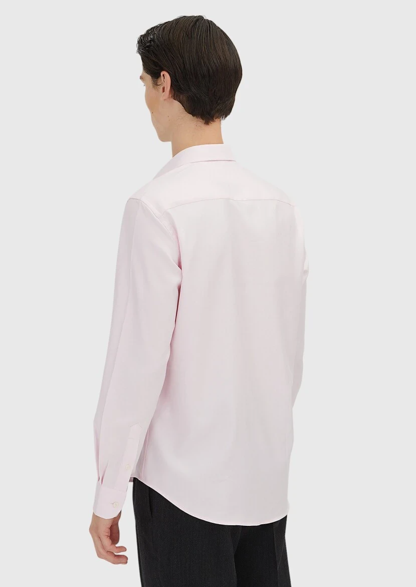 Light Pink Regular Fit Weaving Classical 100% Cotton Shirt - 5