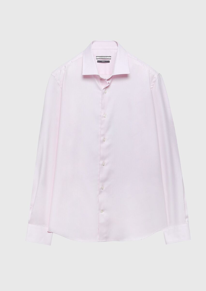 Light Pink Regular Fit Weaving Classical 100% Cotton Shirt - 6