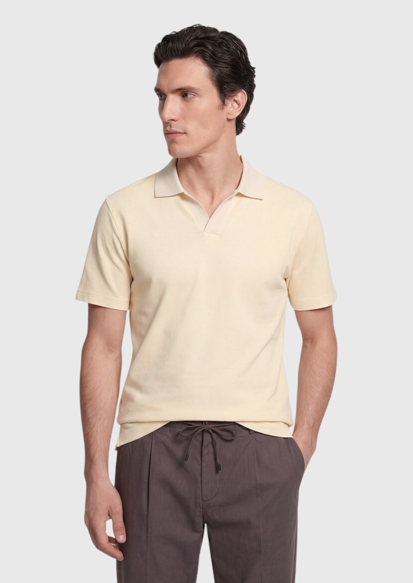 Light Yellow Jacquard 100% Cotton T-Shirt - RAMSEY