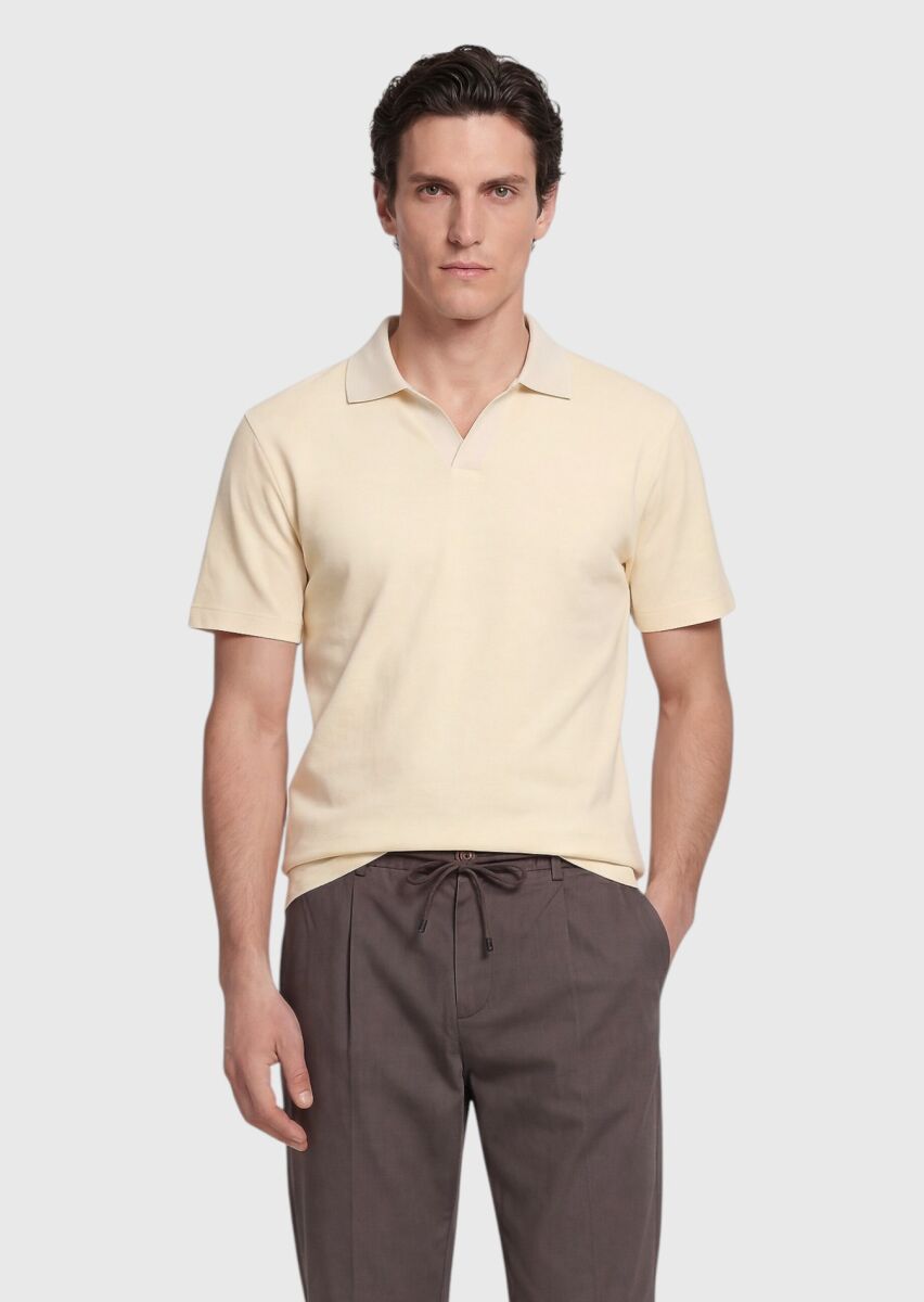 Light Yellow Jacquard 100% Cotton T-Shirt - 3