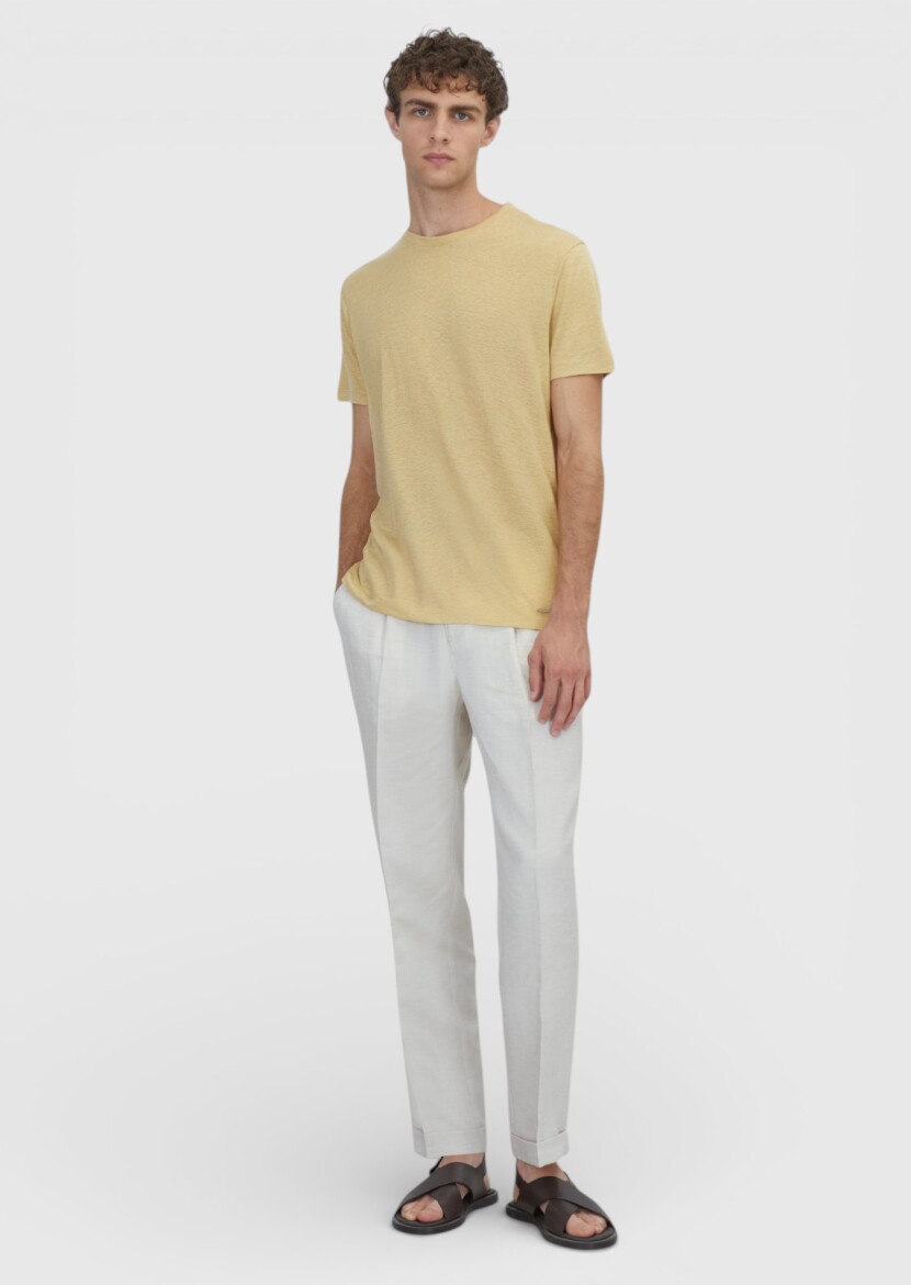 Light Yellow Plain 100% Linen T-Shirt - 2