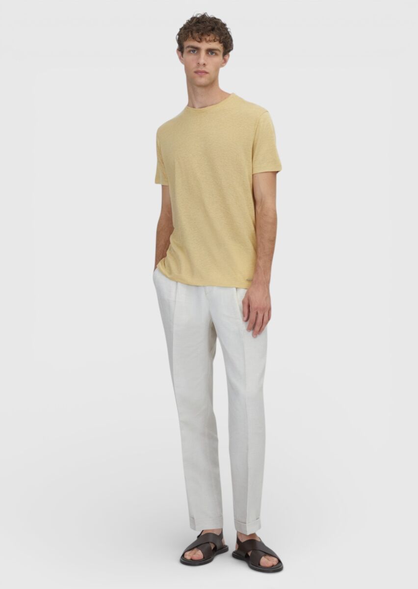 Light Yellow Plain 100% Linen T-Shirt - 2