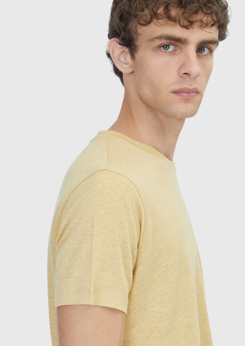 Light Yellow Plain 100% Linen T-Shirt - 3