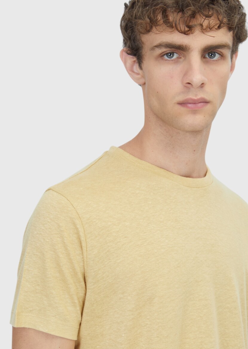 Light Yellow Plain 100% Linen T-Shirt - 4