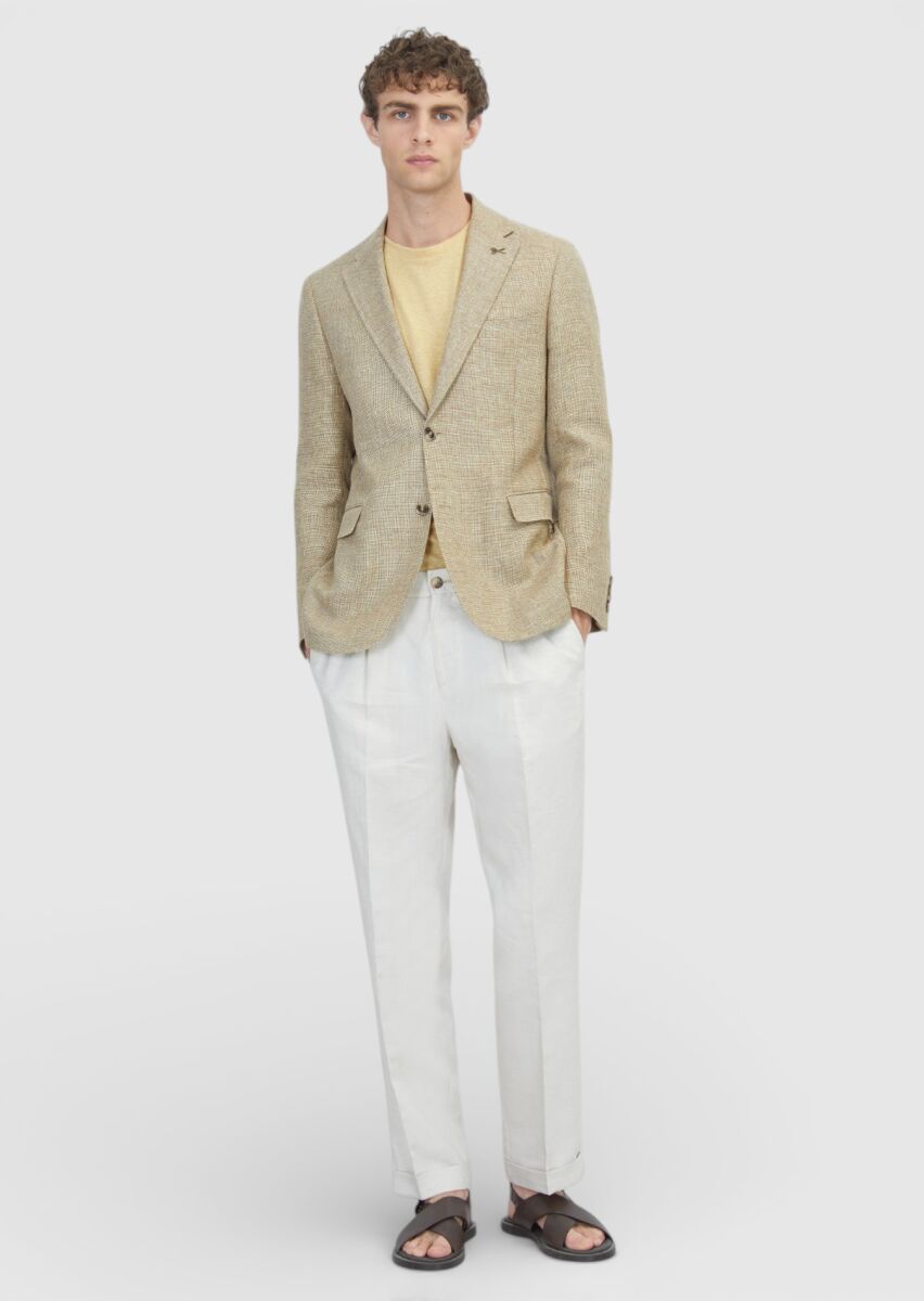 Light Yellow Shirt Shoulder Slim Fit Wool Blended Jacket - 2