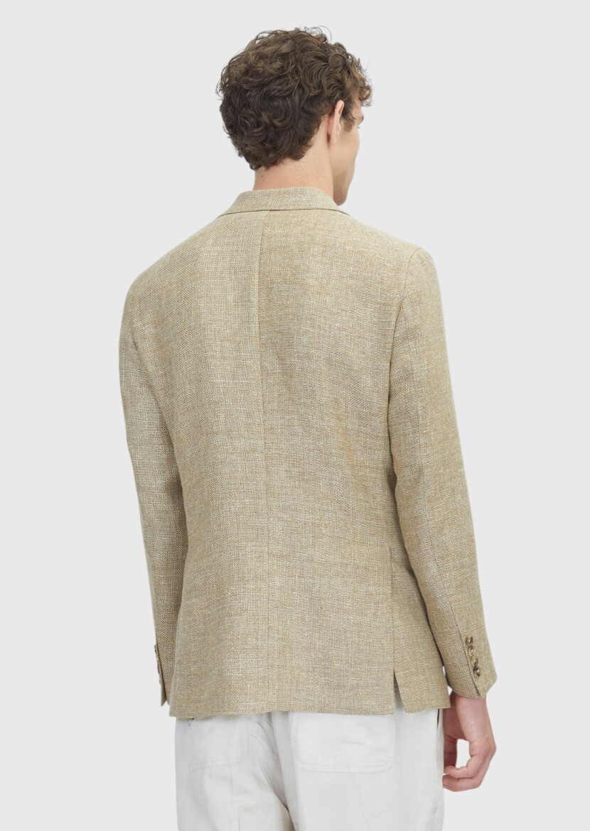 Light Yellow Shirt Shoulder Slim Fit Wool Blended Jacket - 6