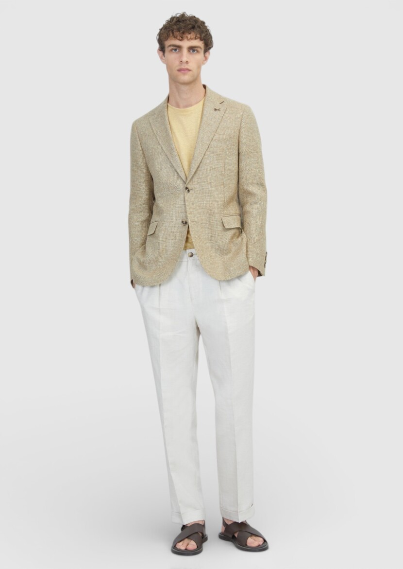 Light Yellow Shirt Shoulder Slim Fit Wool Blended Jacket - RAMSEY