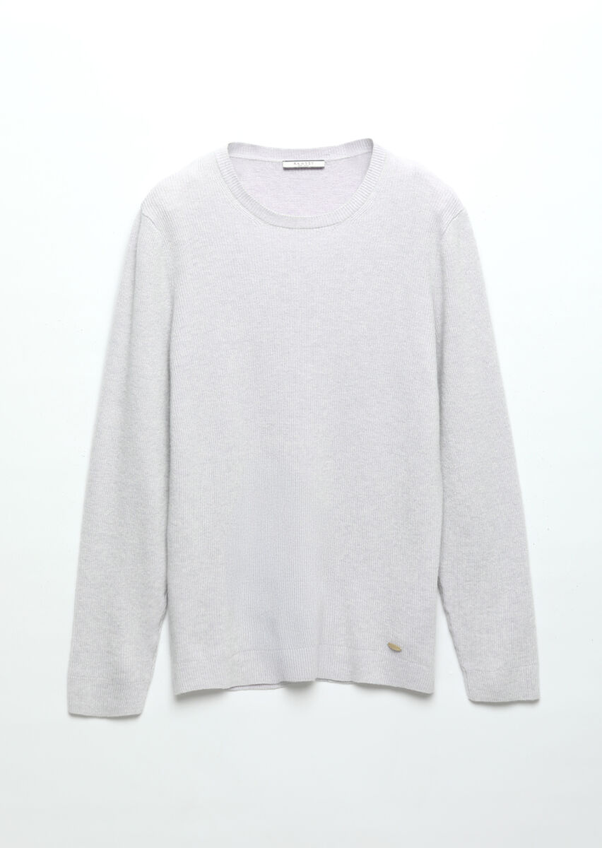 Lila Bisiklet Yaka Düz Örgü Yün Karışımlı Triko Kazak - 7