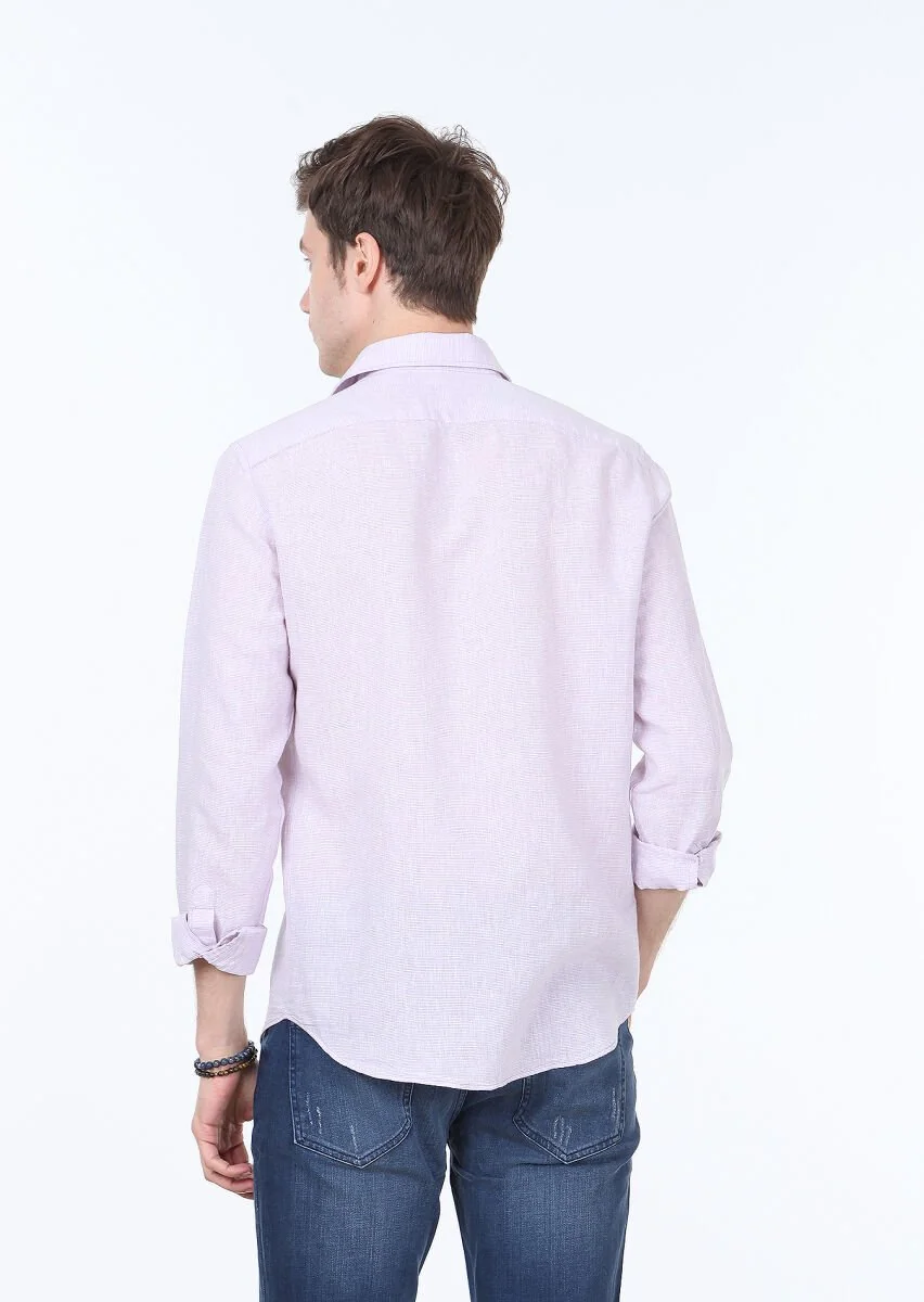 Lila Çizgili Regular Fit Dokuma Casual Pamuk Karışımlı Gömlek - 4