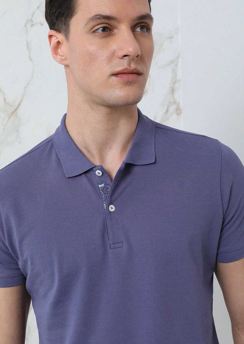 Lila Düz Polo Yaka %100 Pamuk T-Shirt 