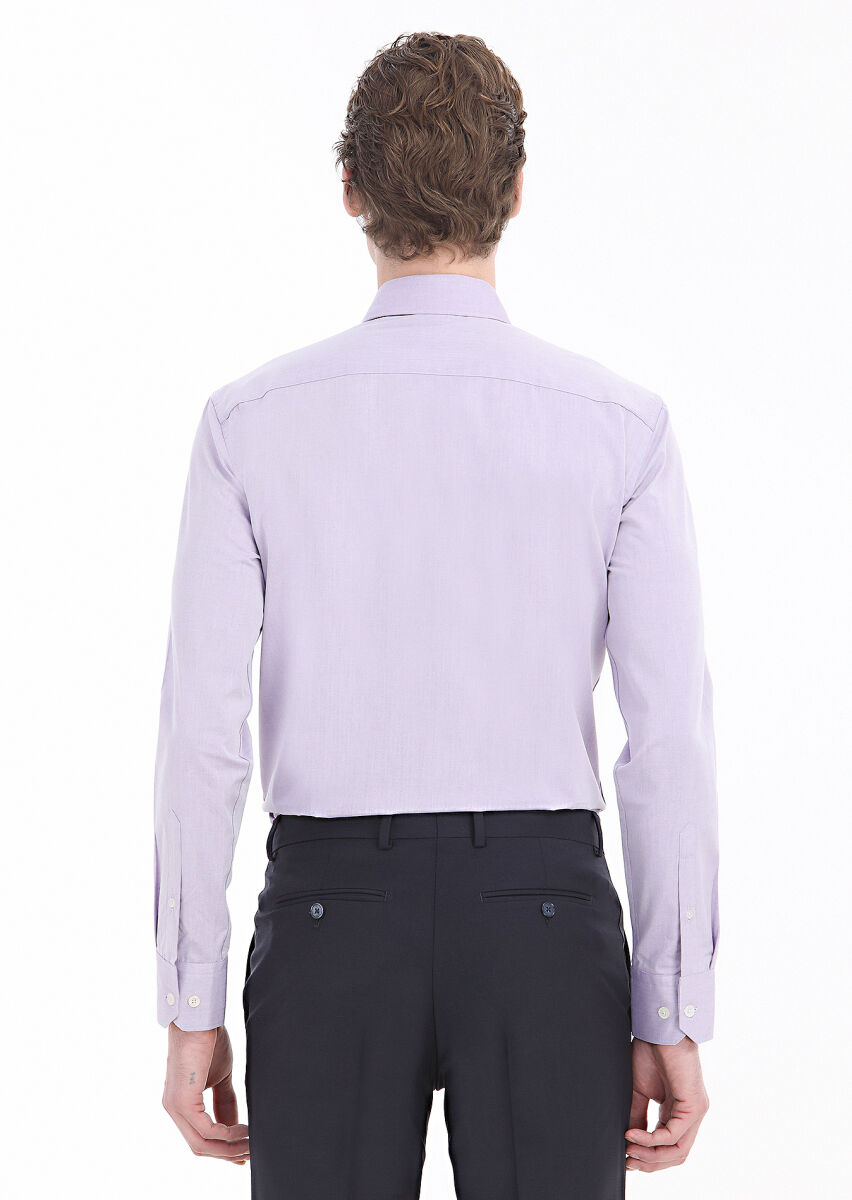 Lila Düz Regular Fit Dokuma Klasik Pamuk Karışımlı Gömlek - 4