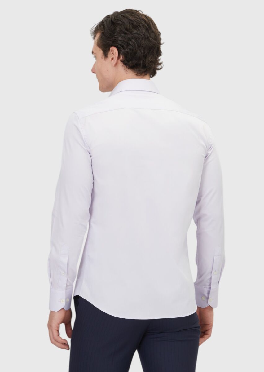 Lila Düz Slim Fit Dokuma Klasik %100 Pamuk Gömlek - 5