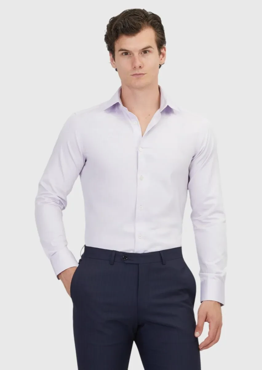 Lila Düz Slim Fit Dokuma Klasik %100 Pamuk Gömlek - 1