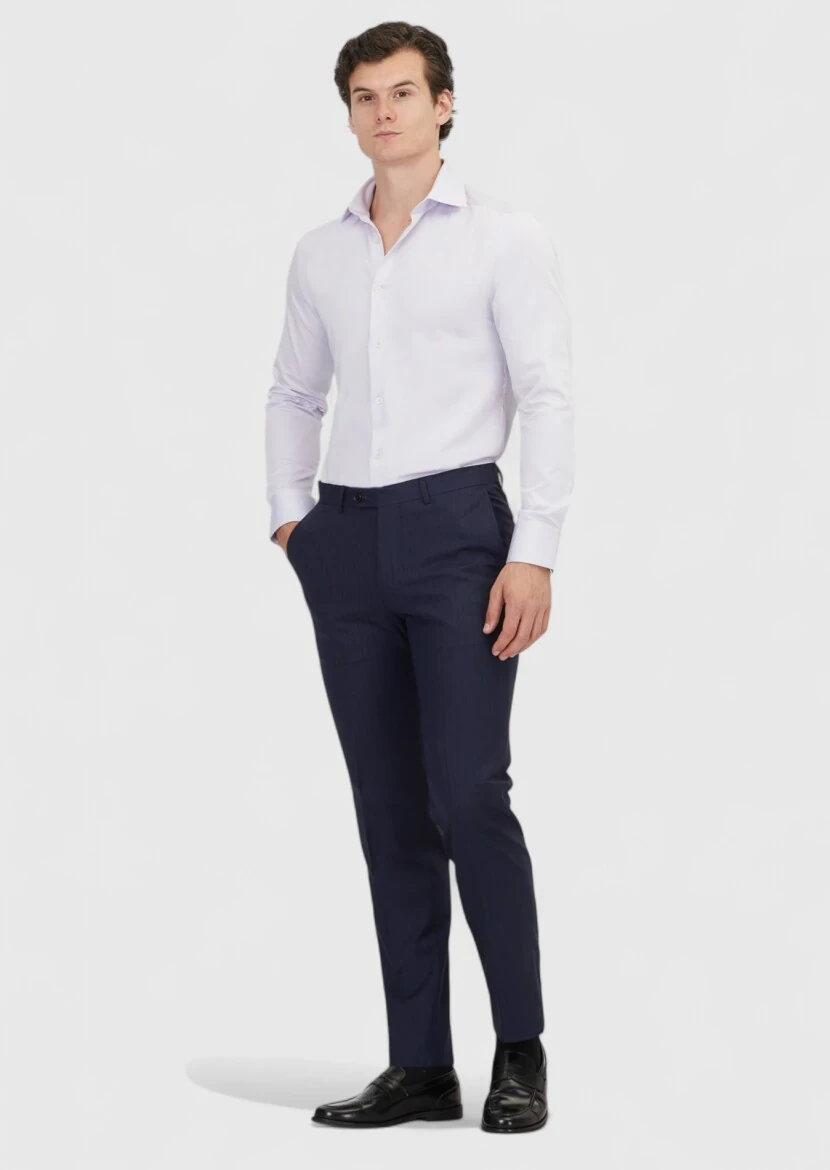 Lila Düz Slim Fit Dokuma Klasik %100 Pamuk Gömlek 