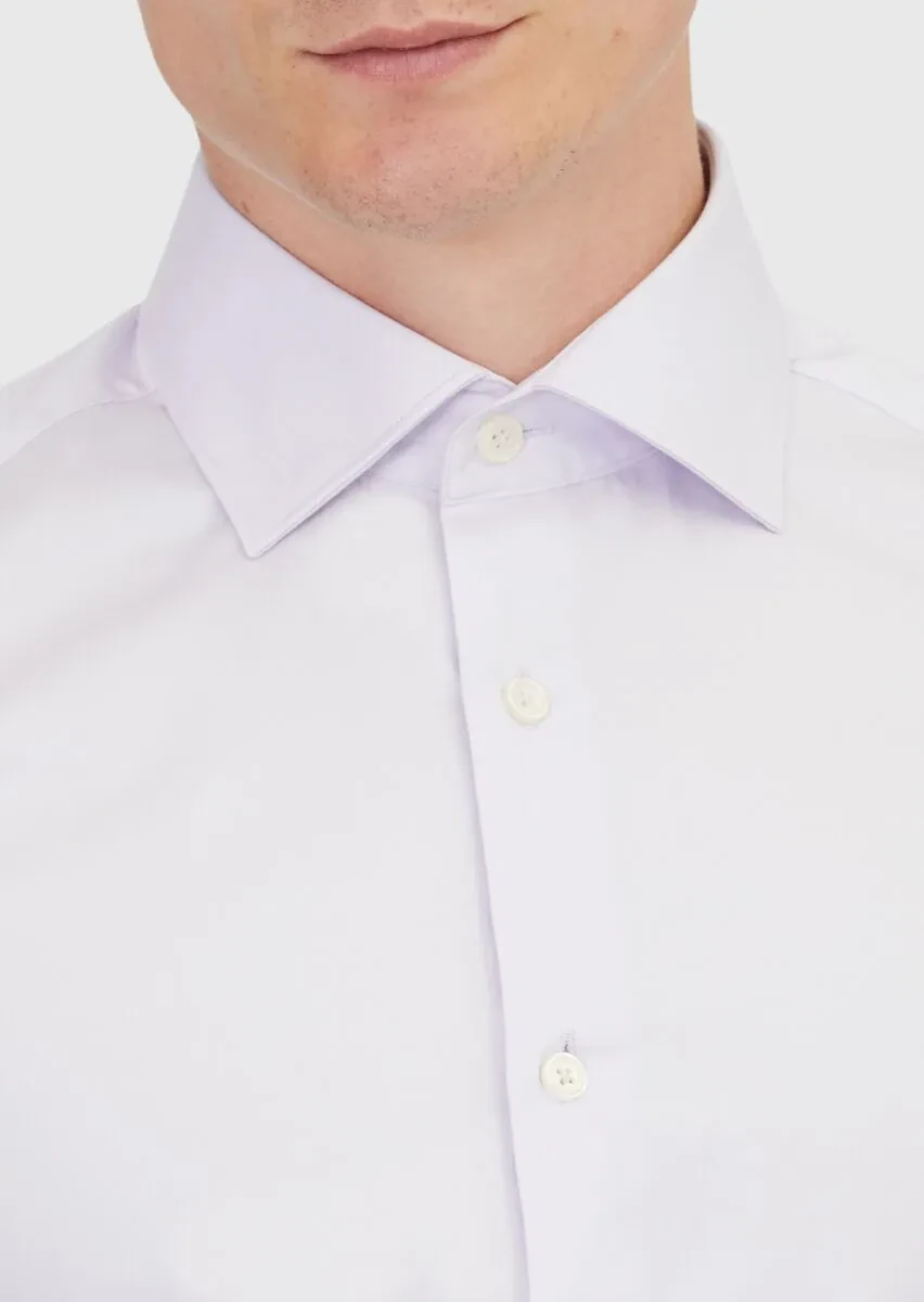 Lila Düz Slim Fit Dokuma Klasik %100 Pamuk Gömlek - 4