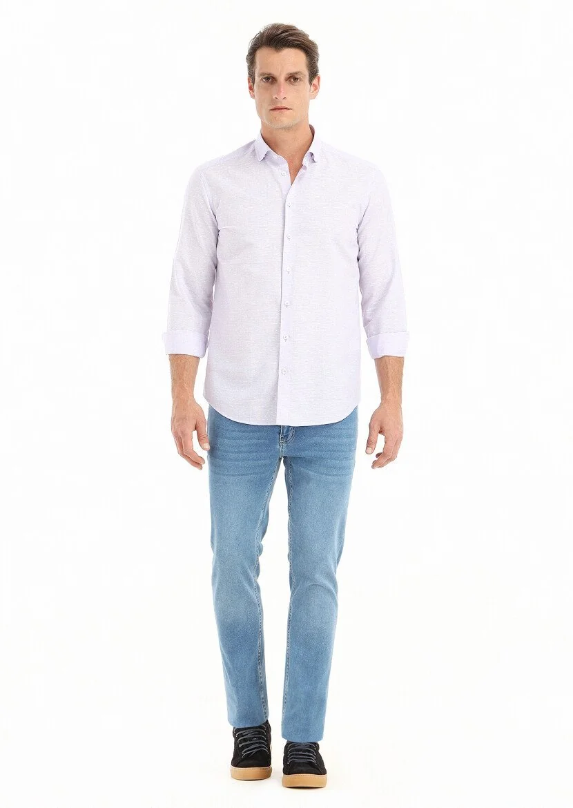 Lila Mikro Regular Fit Dokuma Casual Pamuk Karışımlı Gömlek - 1