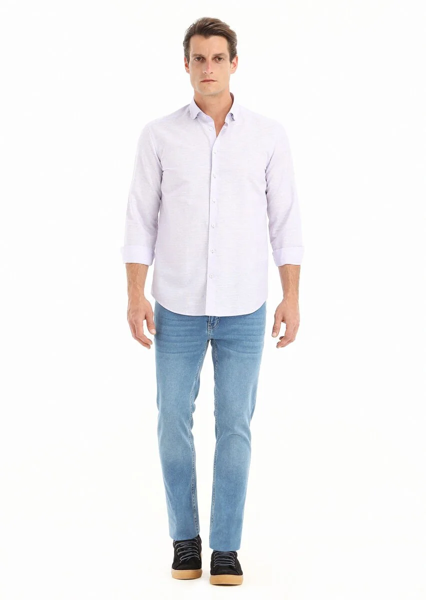 Lila Mikro Regular Fit Dokuma Casual Pamuk Karışımlı Gömlek - 1