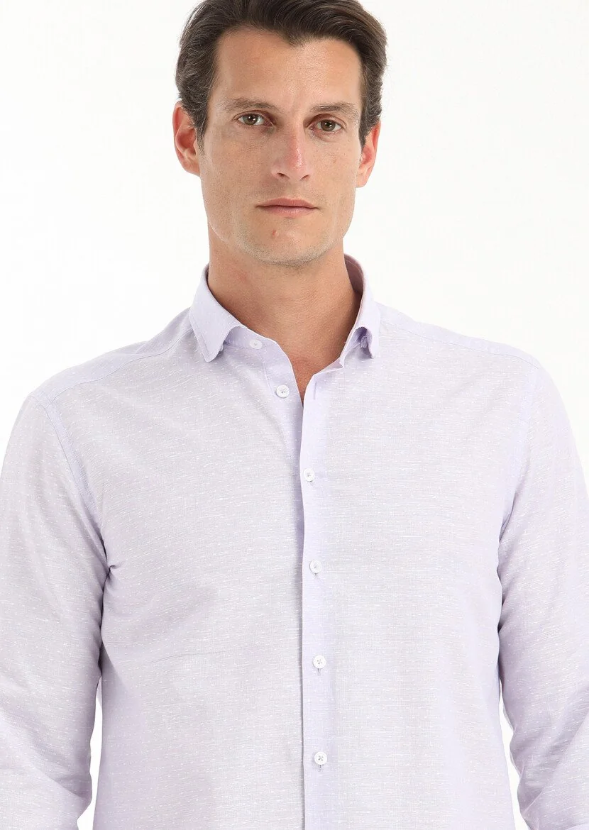 Lila Mikro Regular Fit Dokuma Casual Pamuk Karışımlı Gömlek - 3