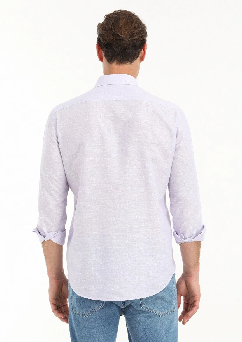 Lila Mikro Regular Fit Dokuma Casual Pamuk Karışımlı Gömlek - 4