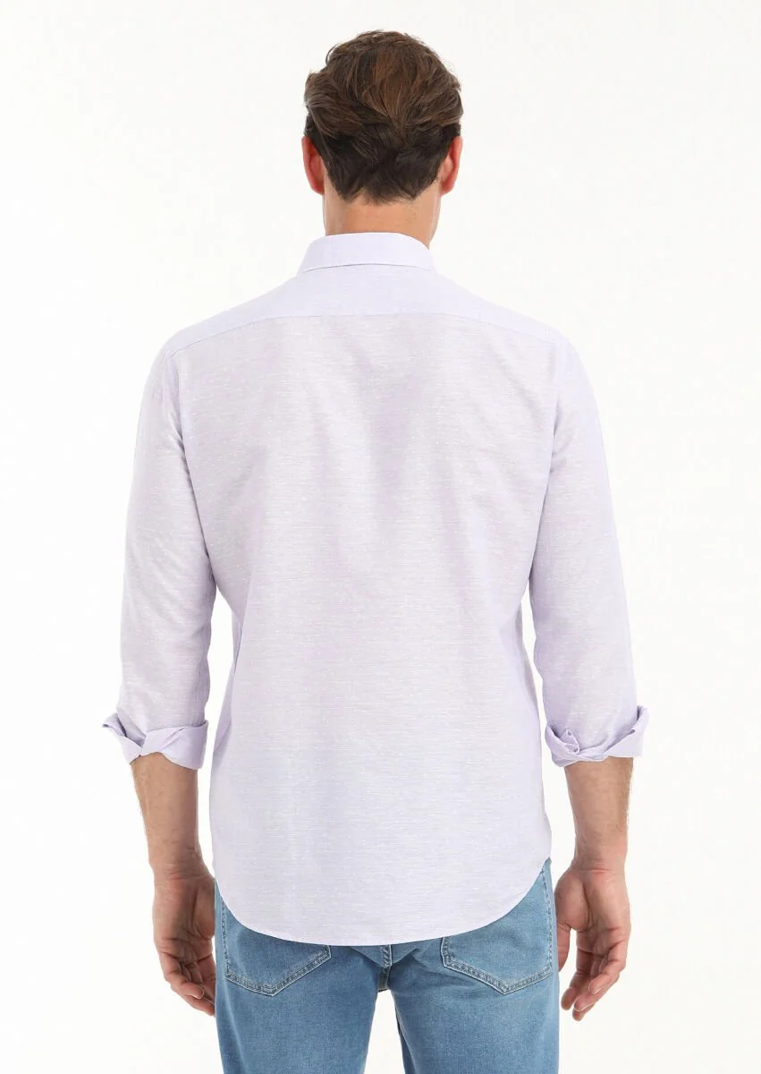 Lila Mikro Regular Fit Dokuma Casual Pamuk Karışımlı Gömlek - 4