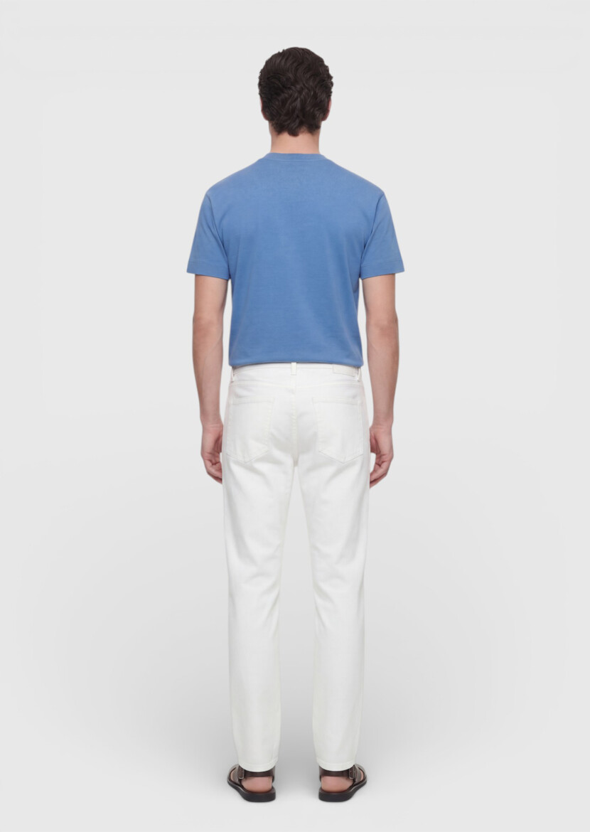 Mavi Düz Bisiklet Yaka %100 Pamuk T-Shirt - 5