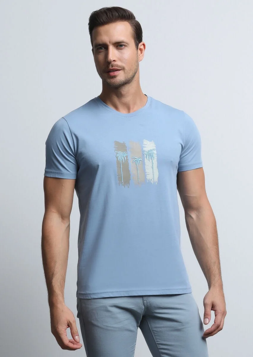 Mavi Baskılı %100 Pamuk T-Shirt - 2
