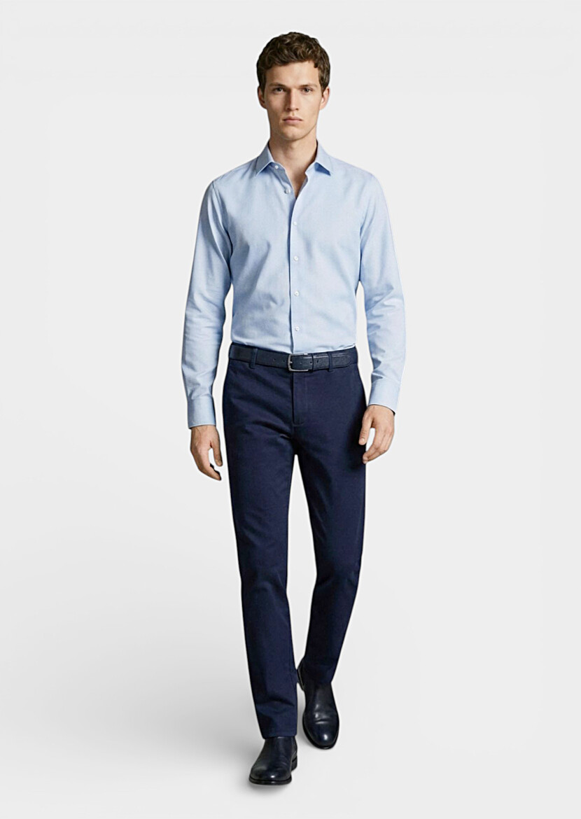 Mavi Baskılı Casual Fit Uzun Casual Gömlek 