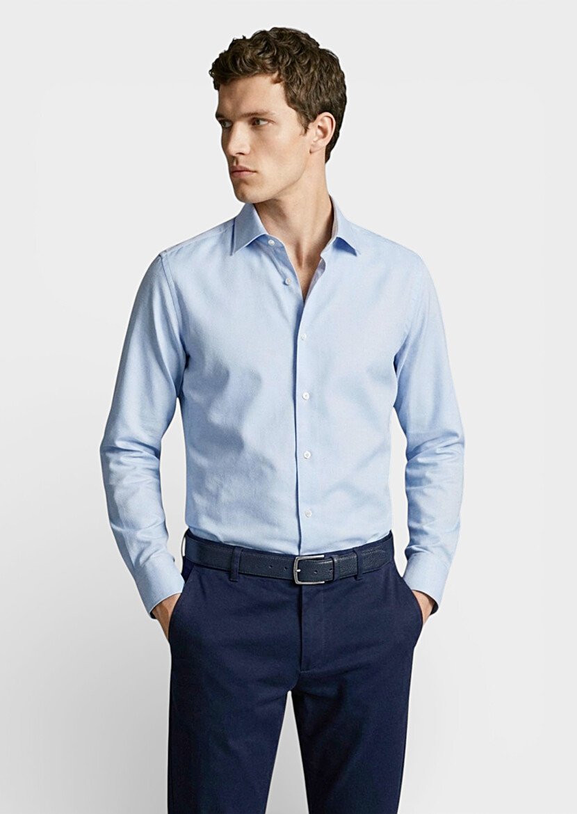 Mavi Baskılı Casual Fit Uzun Casual Gömlek - 3