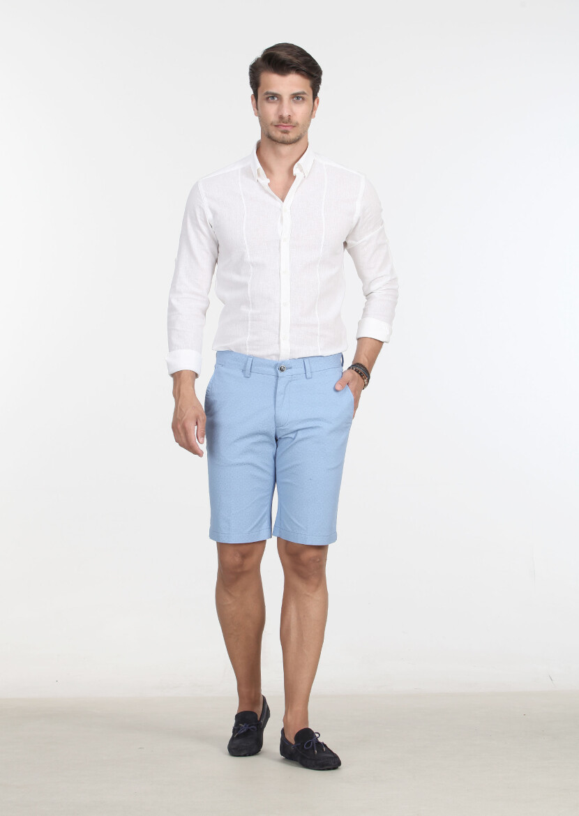 Mavi Baskılı Dokuma Regular Fit Casual Pamuk Karışımlı Bermuda - 1