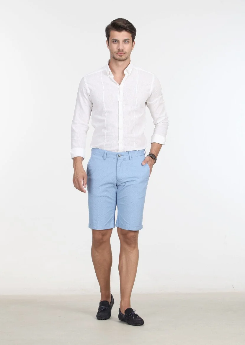 Mavi Baskılı Dokuma Regular Fit Casual Pamuk Karışımlı Bermuda 