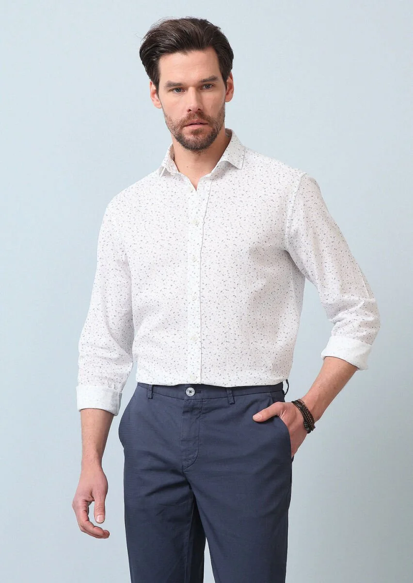 Mavi Baskılı Regular Fit Dokuma Casual Pamuk Karışımlı Gömlek - 1