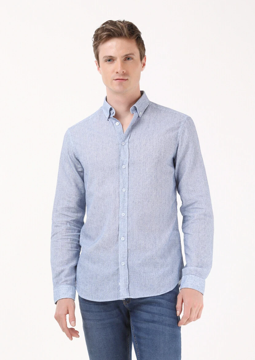 Mavi Baskılı Regular Fit Dokuma Casual Pamuk Karışımlı Gömlek - 1