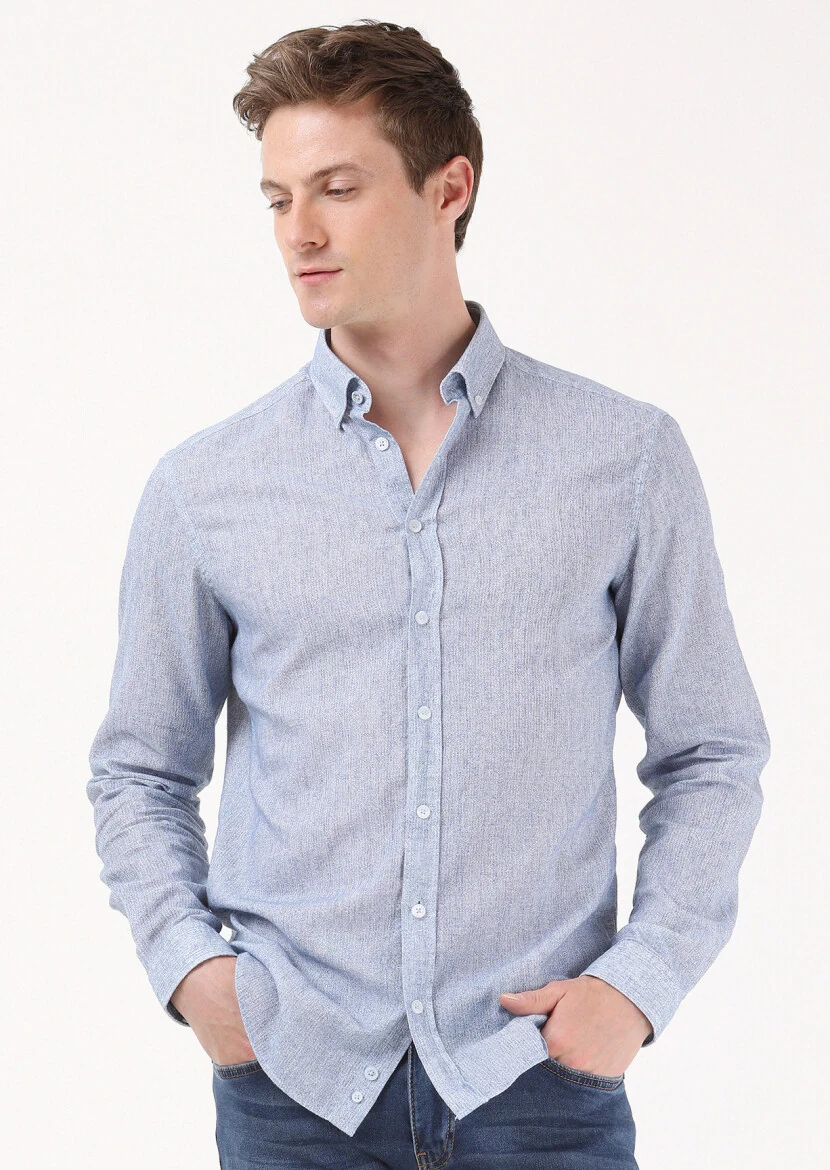 Mavi Baskılı Regular Fit Dokuma Casual Pamuk Karışımlı Gömlek - 3