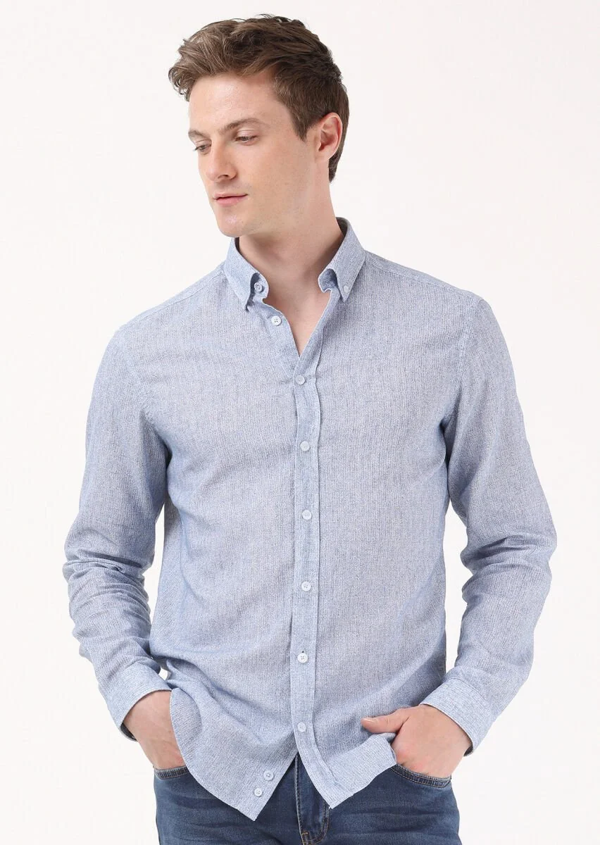 Mavi Baskılı Regular Fit Dokuma Casual Pamuk Karışımlı Gömlek - 3