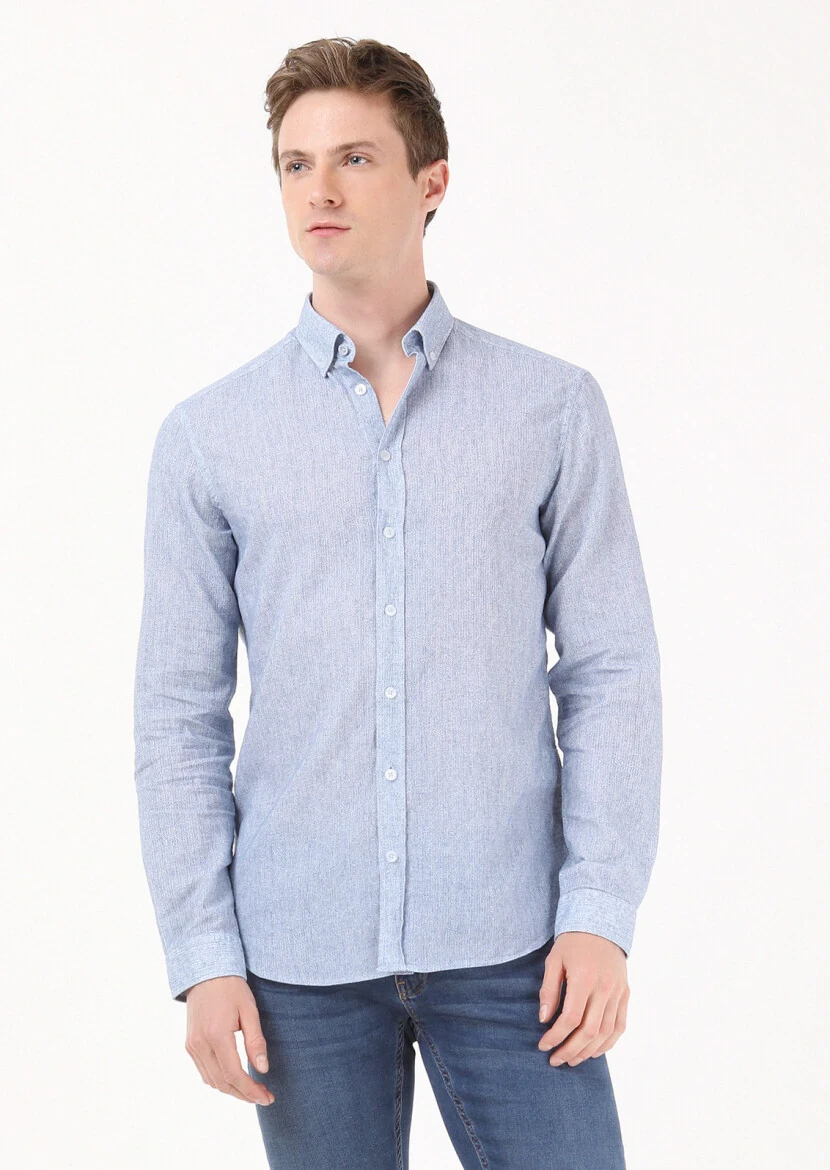 Mavi Baskılı Regular Fit Dokuma Casual Pamuk Karışımlı Gömlek - 4